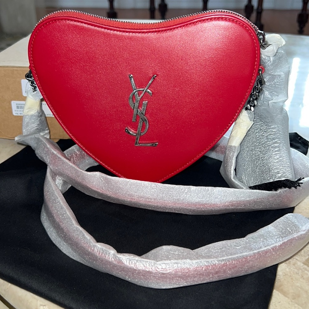 YSL Saint Laurent Heart Bag Monogram Tassel bag in Red Leather all sales final